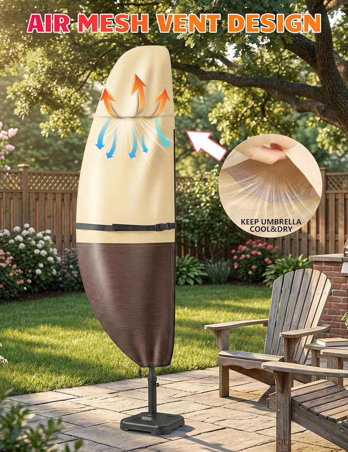 Vailge Patio Umbrella Cover - Waterproof & Windproof for 7-11.5 Ft Offset Umbrellas | Includes Support Pole & Storage Bag