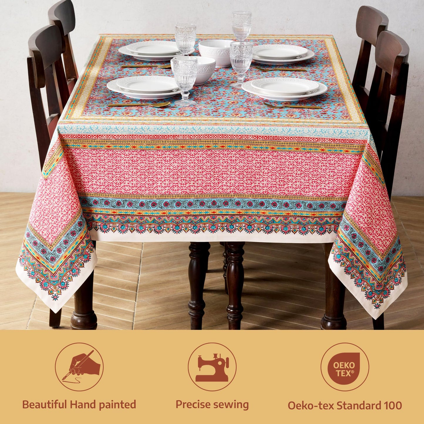 Maison d' Hermine Premium Table Cloth Rectangle Table 100% Combed Cotton 108 x 70 Inches Tablecloth Reusable Decorative for Dining Room, Farmhouse, Home, Party, Festive & Wedding - Lauris