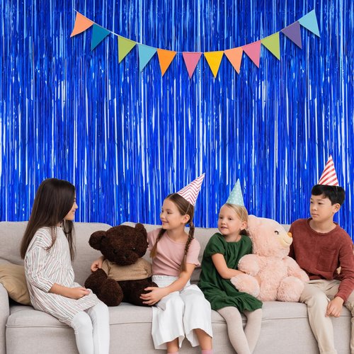 2 PCS Tinsel Backdrop, 3.28 FT x 7.05 FT Dark Blue Backdrop Curtains, Metallic Graduation Fringe Curtains Party Streamer, Navy Blue Party Decorations Photo Props