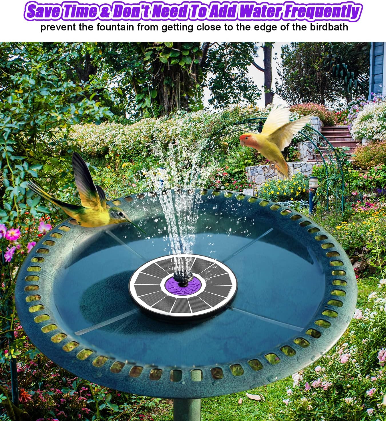 SZMP Solar Fountain - 3.5W Solar Powered Bird Bath Water Fountain with 7 Nozzles & Upgraded Glass Panel | White