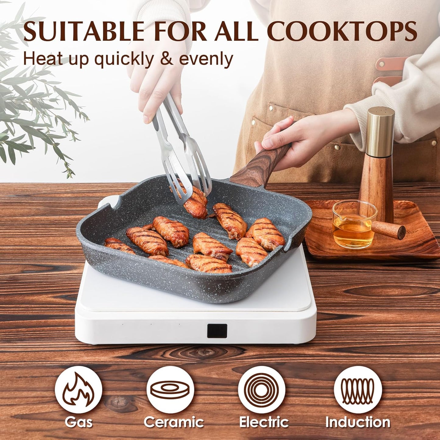 SENSARTE Nonstick Grill Pan - Versatile 12-Inch Griddle with Pour Spouts for Indoor & Outdoor Cooking