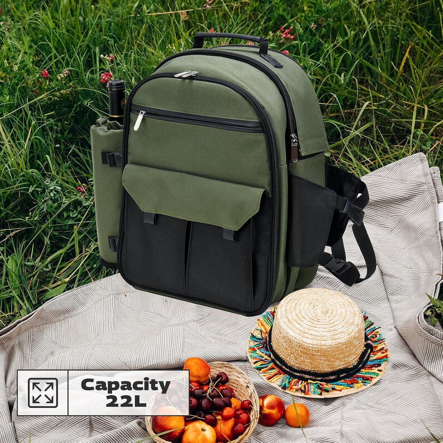 Couple Gifts 22L Picnic Basket Set, Grey Insulated Picnic Backpack for 2, Leak Proof Cooler Camping Gifts, Cool Bridal Shower Gifts Anniversary Engagement Wedding Gifts for Couples, Mr and Mrs Gifts