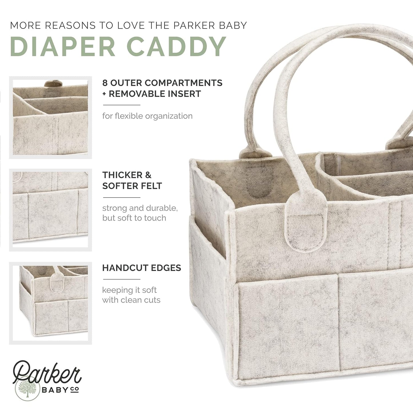 Parker Baby Diaper Caddy - Large Nursery Storage Bin & Car Organizer for Diapers & Wipes - White