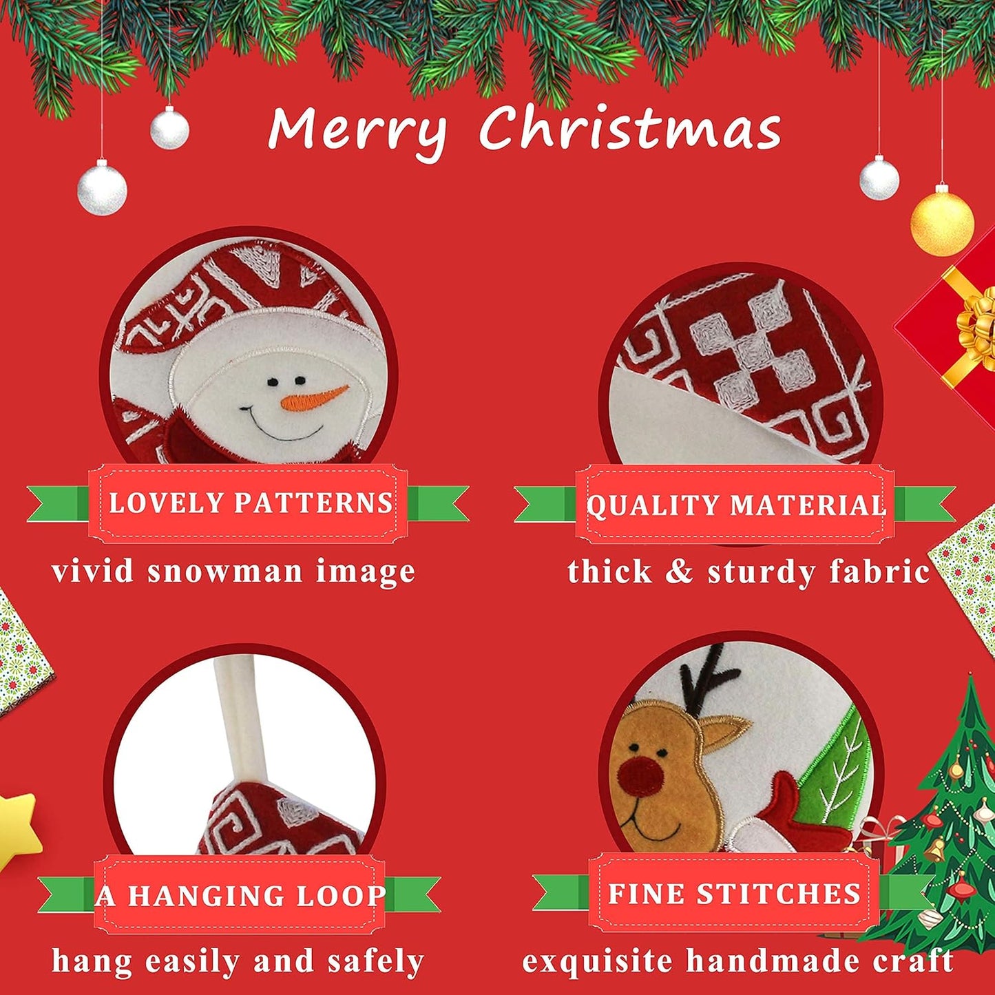 Classic Christmas Stockings Set of 2 - Santa & Snowman 17-Inch Holiday Decor