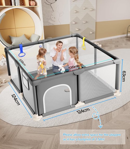 Dripex Baby Playpen - 47"x47" Enhanced Safety Play Yard for Indoor & Outdoor Use | Soft Mesh, Anti-Fall Design, Grey