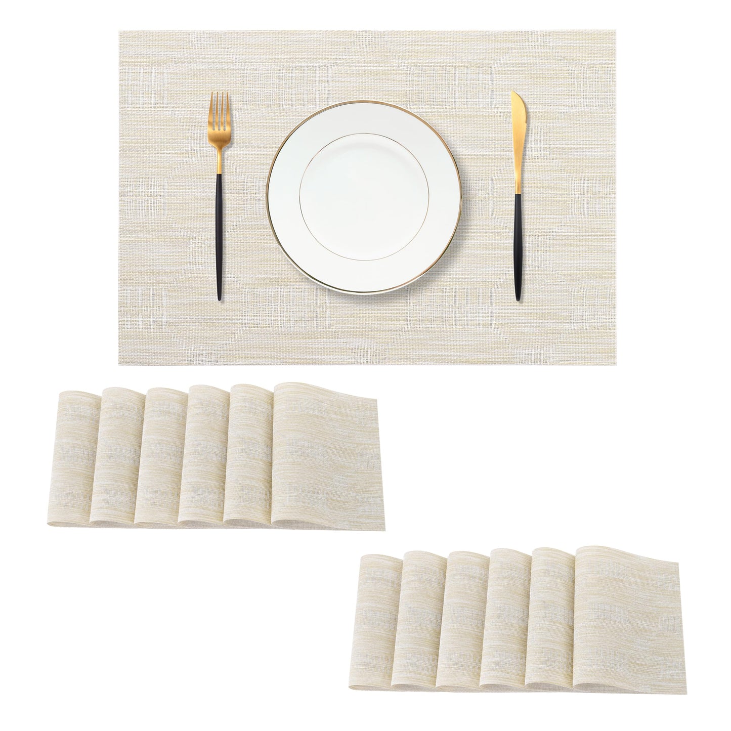 Leetaltree Wheat Placemats Set of 12 - Heat Resistant Non-Slip Place mats for Dining Table, Washable Durable PVC Vinyl Woven Table Mats（Wheat, 12）