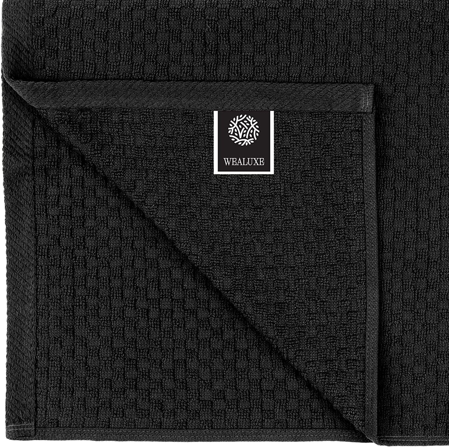 Wealuxe Super Absorbent Kitchen Towels 12 Pack - Premium 100% Cotton Kitchen Towels, 450GSM Thick Machine Washable Black Dish Towels for Kitchen Drying, Cleaning, Dobby Weave, Unmatched Quality