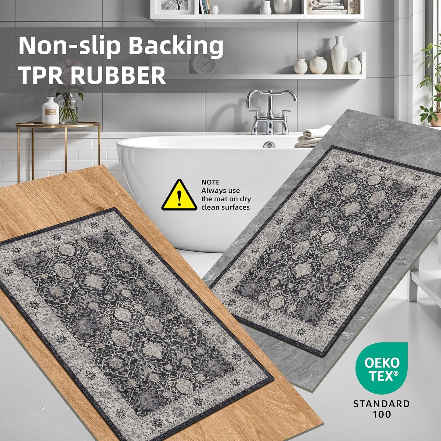 Skiennix Kitchen Sink Rugs Set of 2 - Washable Non-Slip Mats for High Traffic Areas | Black 2x3 & 2x4
