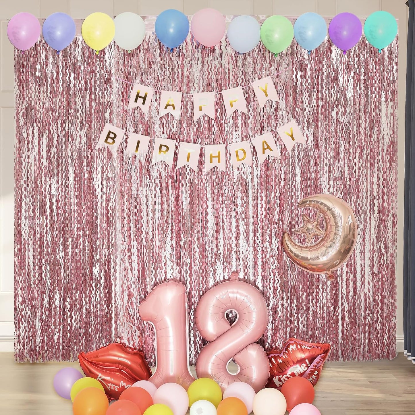 Skiennix Pink Tinsel Curtain - 4 Pack Wavy Foil Fringe Backdrop for Princess Bachelorette Parties | 3.3x6.6ft