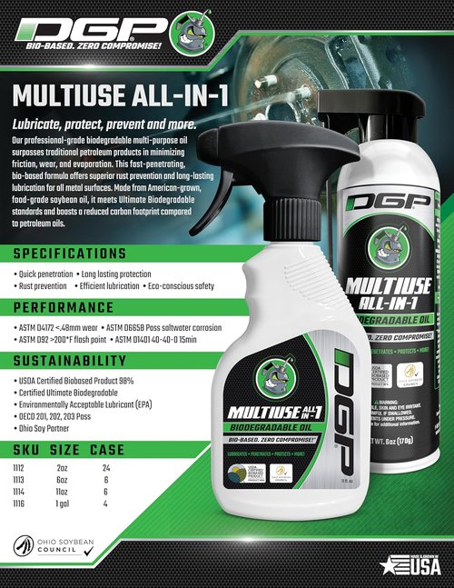 DGP Eco-Friendly Tool Lubricant Set - Biodegradable Plant-Based Oils for Chainsaws & Trimmers | 32oz Bar & Chain, 8oz Trimmer, 11oz Penetrating Oil