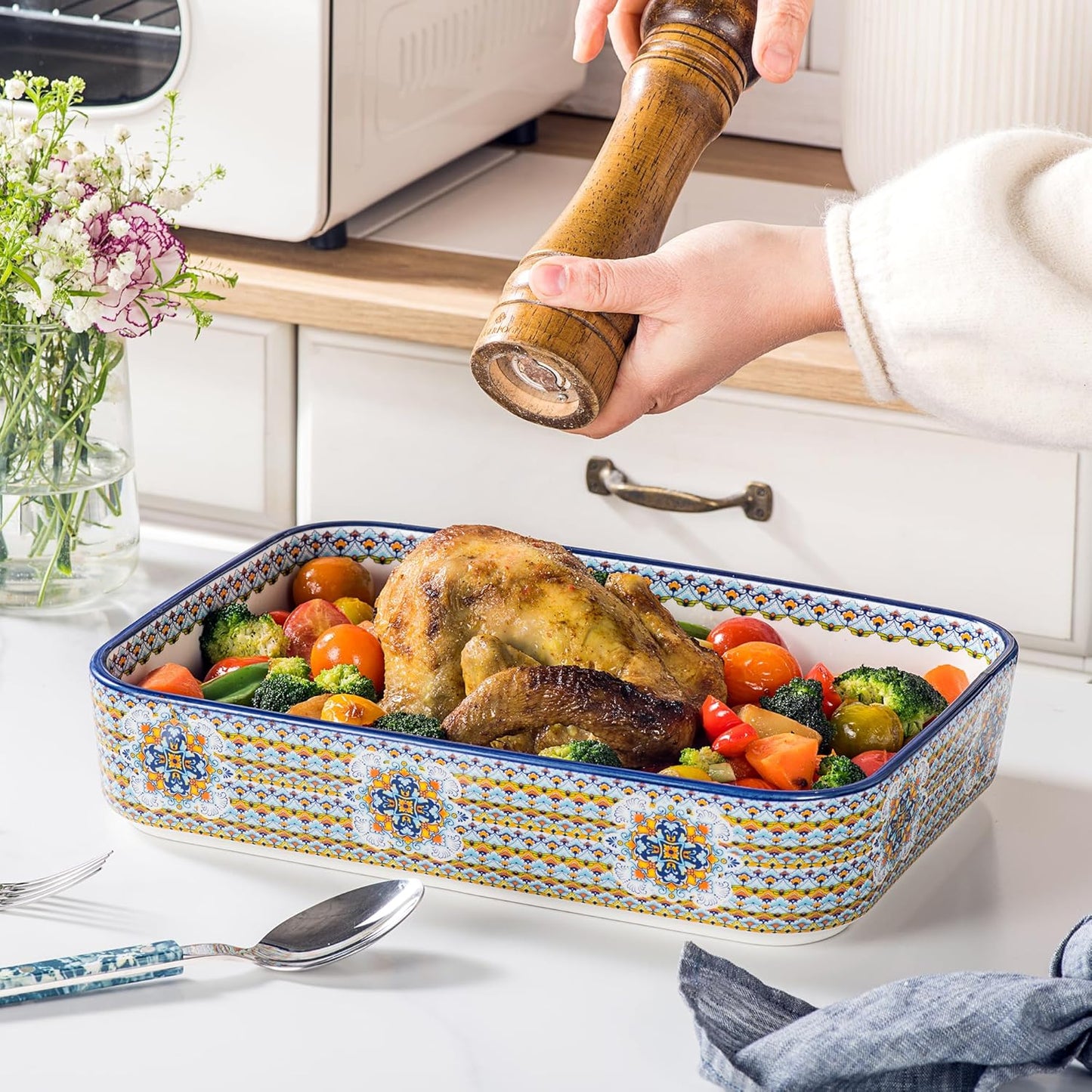 Regine Switzerland Ceramic Casserole Dishes Set of 3 - Stylish Rectangular Bakeware for Baking & Roasting