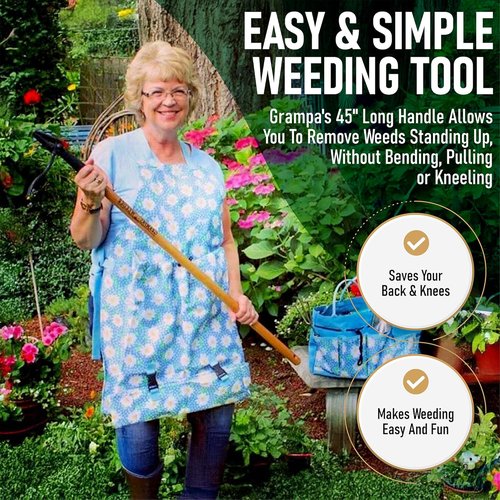Grampa's Weeder - Original Stand-Up Weed Puller Tool with Bamboo Handle & 4-Claw Steel Head - Effortlessly Remove Weeds Without Bending