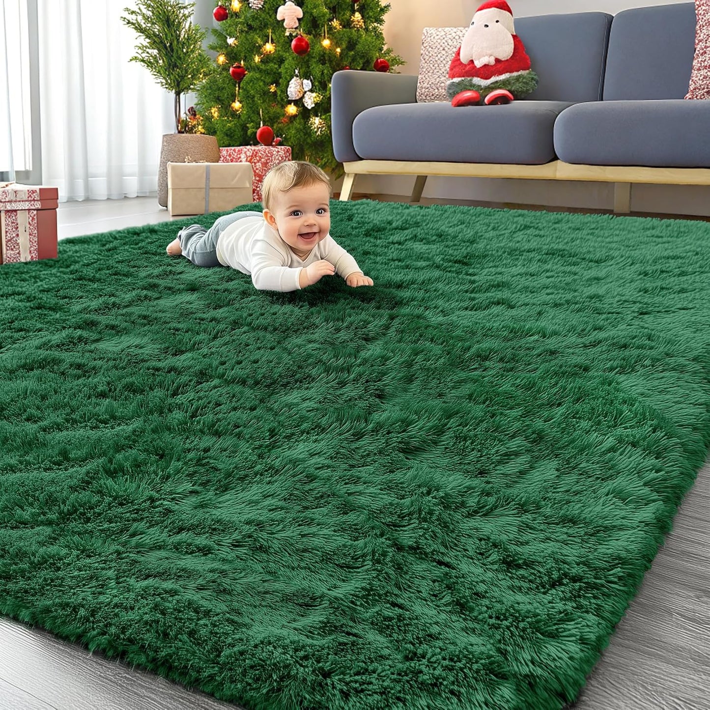 OLANLY Large Area Rug - Soft Fluffy Shaggy Carpet for Living Room & Bedroom | 8x10 Dark Green