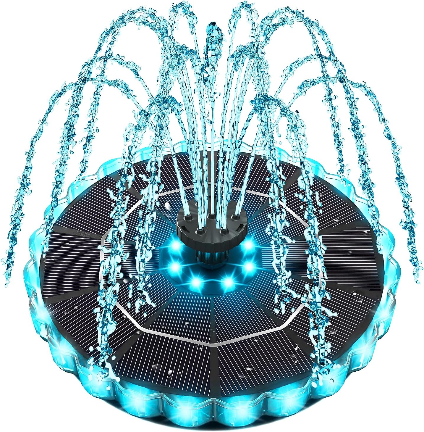 Yzert Solar Fountain - Colorful Ring Lights & 3.5W Pump with 2000mAh Battery | Ideal for Bird Baths, Ponds, Pools