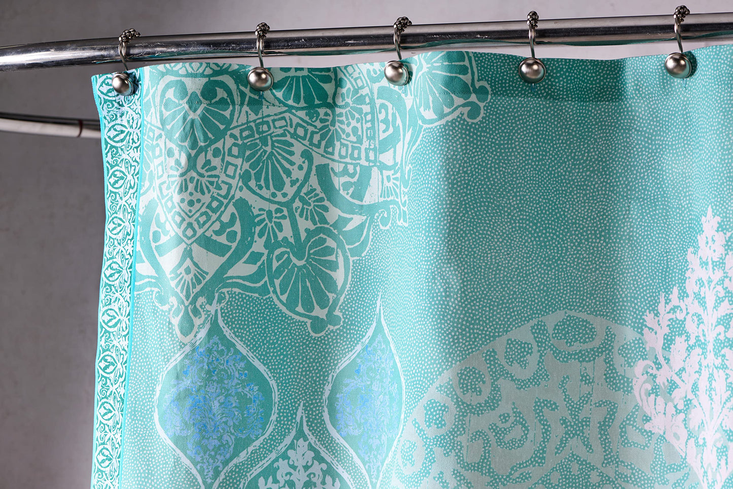 Maison d' Hermine Shower Curtain 100% Cotton One Panel 70"x72" Washable Fabric Shower Curtains for Bathroom, Easy Hanging with 12 Button Holes - Home Spa Gifts for Mothers Day (Versailles - Turquoise)