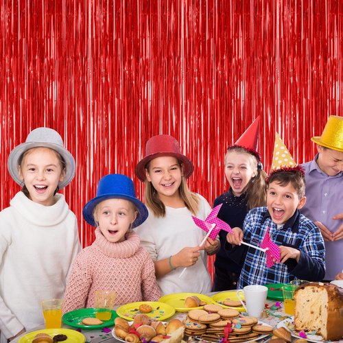 2 Pack Red Tinsel Backdrop, 3.28 FT x 7.05 FT Fringe Curtains, Red Foil Tinsel Party Streamer Backdrop Curtains for Valentines Day, Wedding Photo Backdrop Party Decorations for Wedding Anniversaries