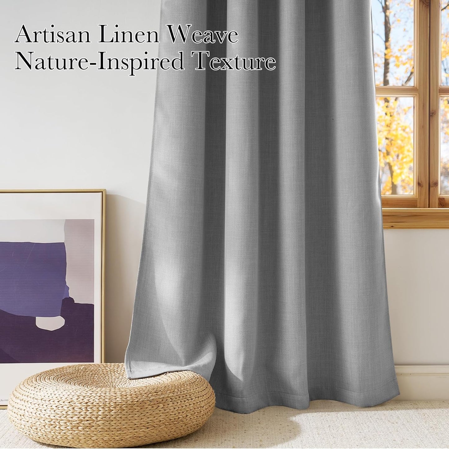 NICETOWN Light Grey Faux Linen Blackout Curtains - 63-Inch Grommet Top Privacy Panels for Modern Farmhouse Style | 2 Panels, W42 x L63