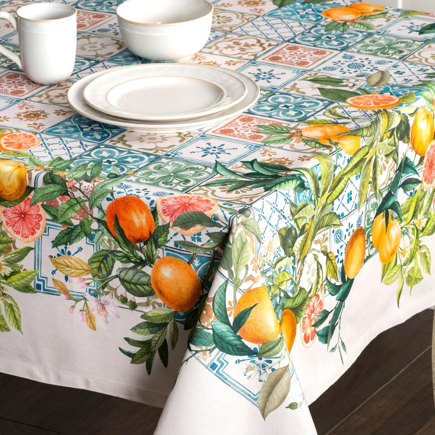 Maison d' Hermine Table Cloth Rectangle Table 100% Cotton 70 x 108 Inches Tablecloth Reusable Decorative for Dining Kitchen Room Farmhouse Home Gifts for Mothers Day Spring Summer - Agrume