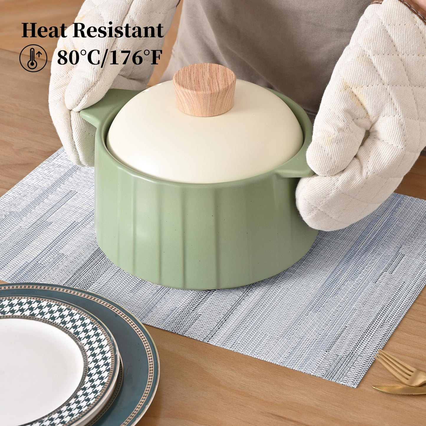 Leetaltree LightSteel Blue Placemats Set of 12 - Heat Resistant Non-Slip Place mats for Dining Table, Washable Durable PVC Vinyl Woven Table Mats（LightSteel Blue, 12）
