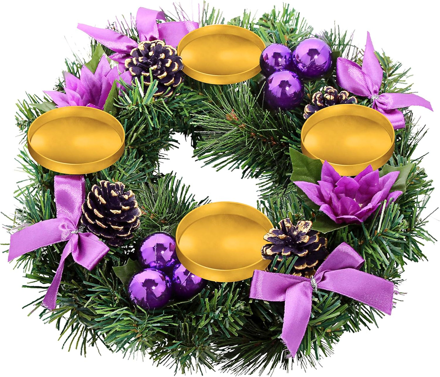 Purple Ribbon Advent Wreath Ring | Large Candle Holder for Pillar Candles - Perfect Christmas Decor