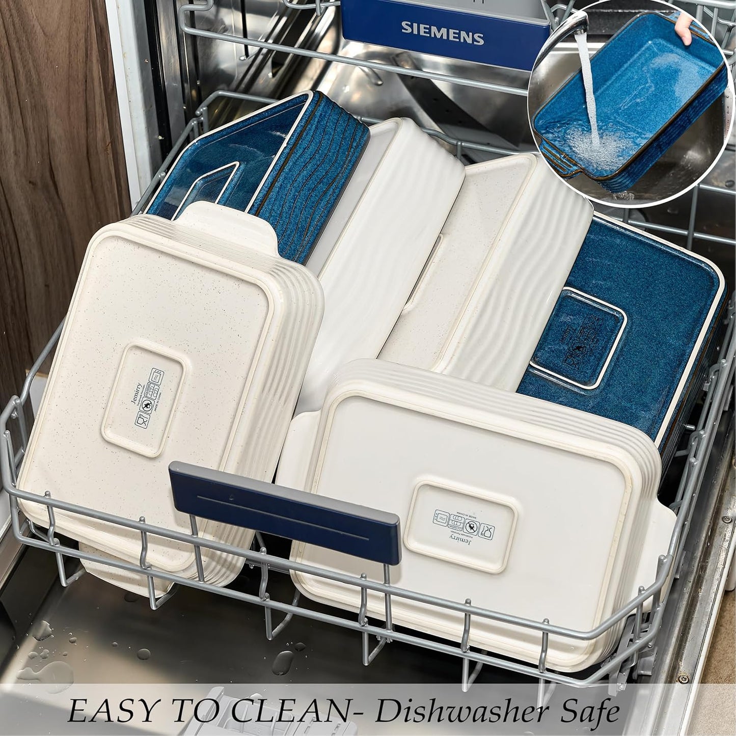 Kiln-Transformed Blue Ceramic Baking Dish Set - 3 Square Casserole Dishes with Handles for Oven Use
