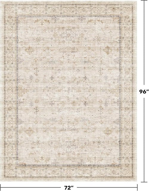 Farmhouse 6x8 Area Rug - Soft Beige Cream Carpet for Living Room, Bedroom & Home Office