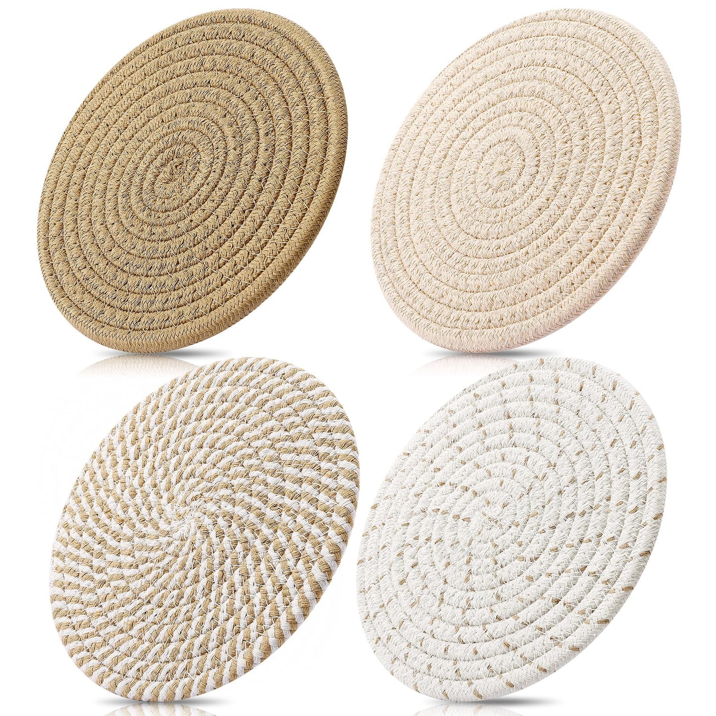 ME.FAN 7 Inch Trivets/Potholders 4 Set Cotton Thread Weave Trivets for Pots and Pans - Large Coasters/Hot Pads to Protect Desktop & Countertop - Mix 2