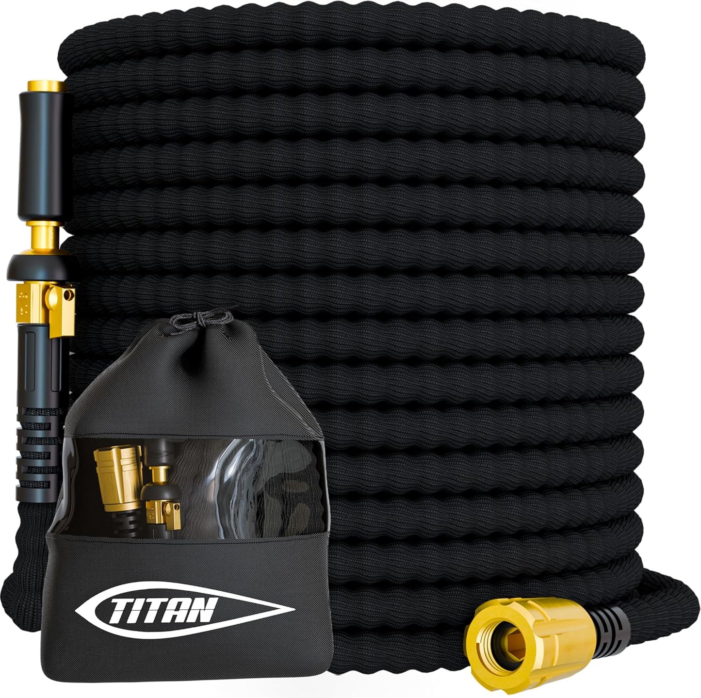 TITAN 50FT Flexible Garden Hose - Ultra Lightweight, Heavy-Duty Design with Brass Fittings & Jet Nozzle
