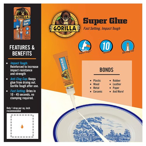 Gorilla Super Glue - Fast-Setting, Impact-Tough All-Purpose Adhesive - 4 x 3g Tubes, Clear