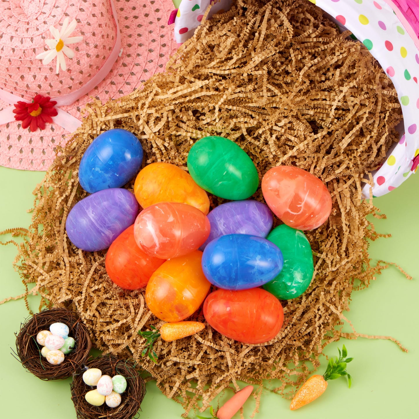 JOYIN 72 Pcs Plastic Iridescent Printed Bright Easter Eggs 3.15" Tall for Easter Hunt, Basket Stuffers Fillers, Classroom Prize Supplies, Filling Treats and Party Favor