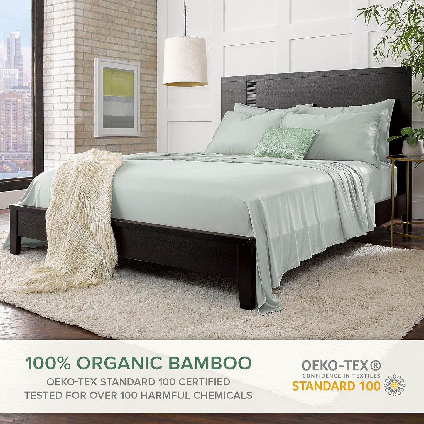 Pure Bamboo Short Queen Sheets - 100% Organic Viscose, Soft & Cooling Bed Set (60"x75", Sea Glass) | 2-Year Quality Promise