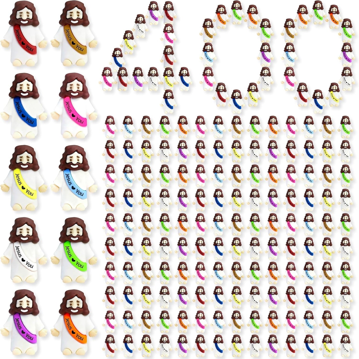 Skiennix Little Jesus Figures - 50 Pcs Mini Rubber Toys in 10 Colors for Easter Egg Stuffers & Party Favors