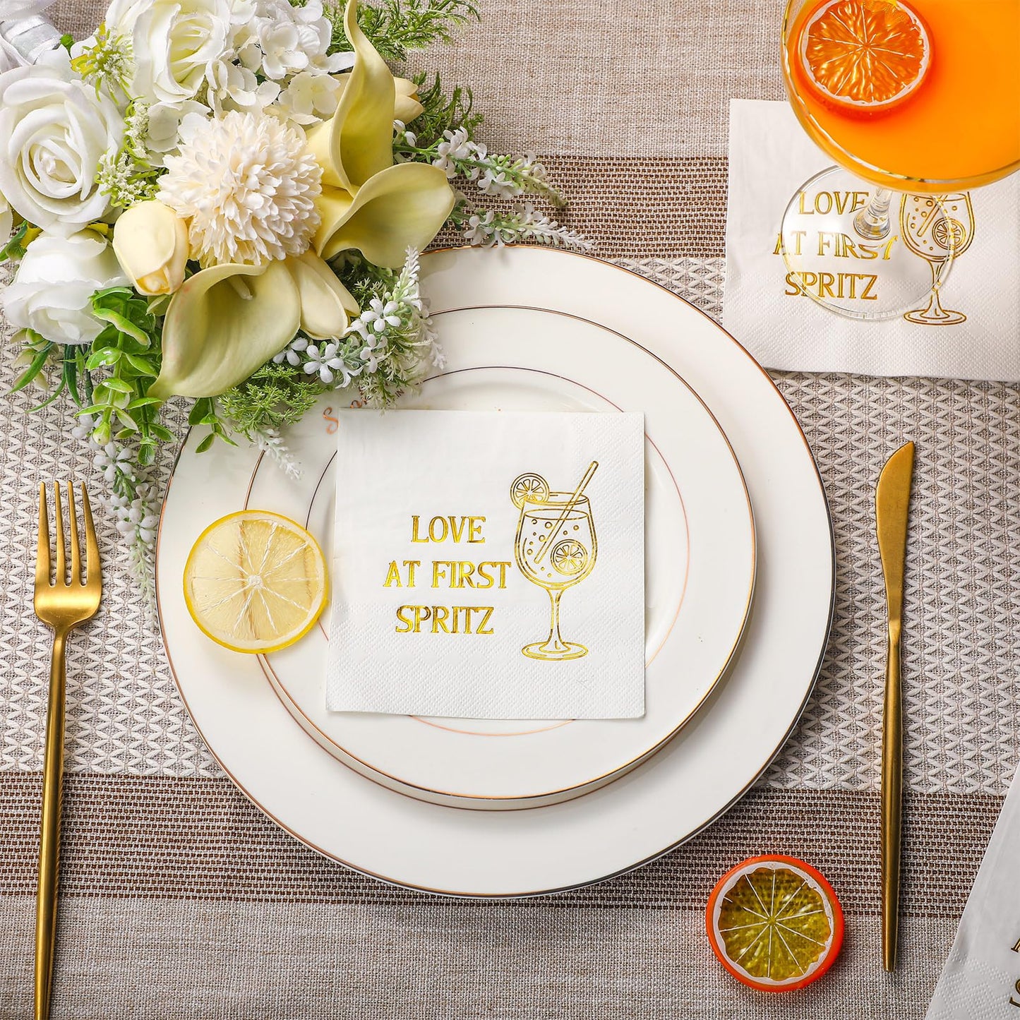 Eaasty 100 Counts Love at First Spritz Napkins 5" x 5" Spritz Bridal Shower Decorations Funny Cocktail Napkins for Citrus Bridal Shower Bachelorette Wedding Engagement Party Tableware Supplies