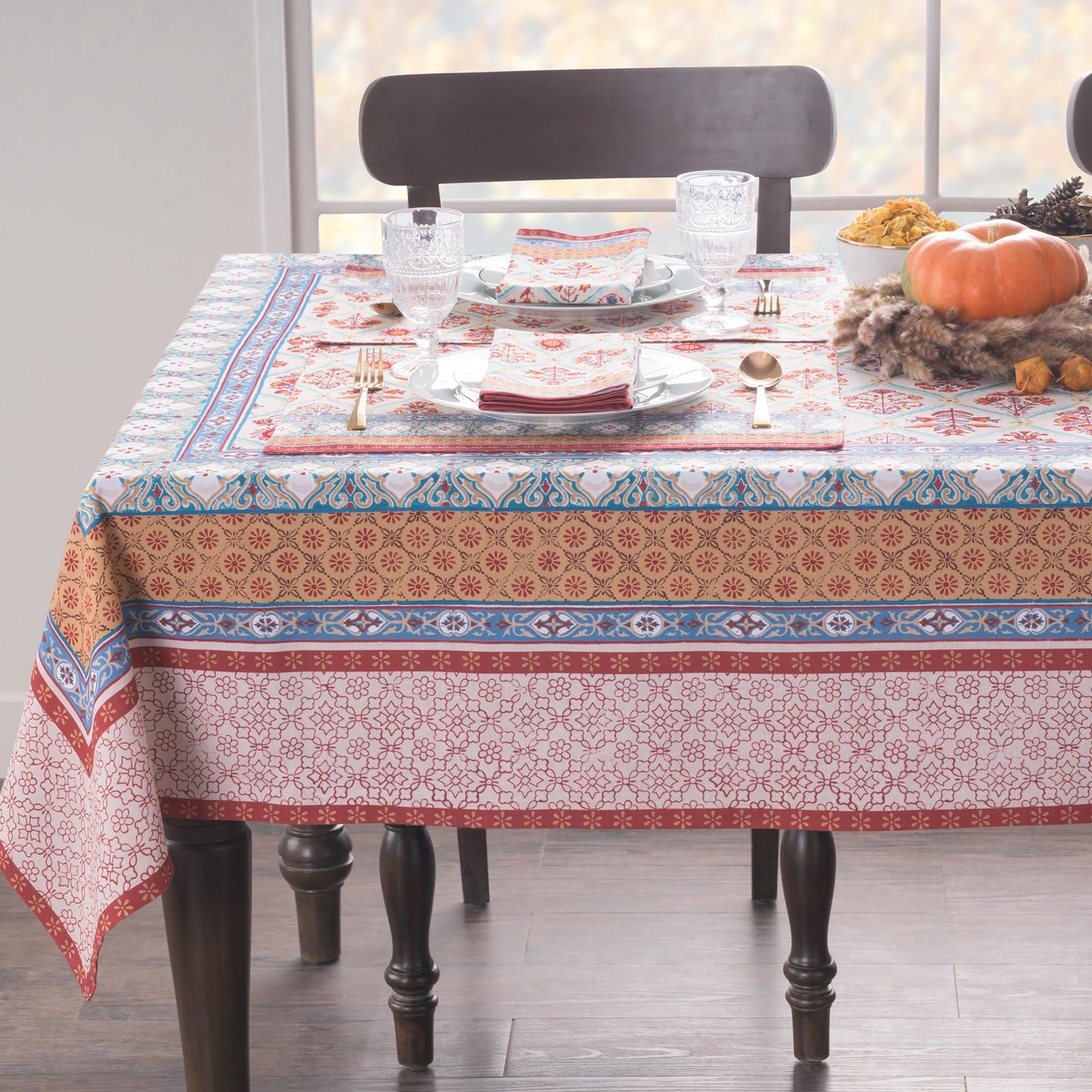 Maison d' Hermine Table Cloth Rectangle Table 100% Cotton 70 x 108 Inches Fall Tablecloth Reusable Everyday Use for Thanksgiving Christmas Decorations Dining Farmhouse Party (Romane)