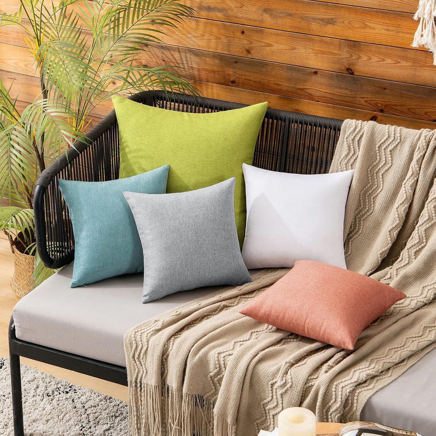 MIULEE Decorative Outdoor Throw Pillow Covers - Waterproof Faux Linen Cushion Cases | 12x12 Inch Turquoise, Set of 2
