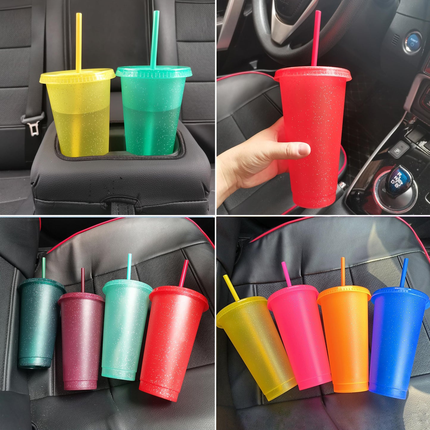 Suertestarry Tumbler with Straw and Lid,Water Bottle Iced Coffee Travel Mug Cup,Reusable Plastic Cups,Perfect for Parties,Birthdays,24oz-15 Pack (15 Pack Glitter, 15 pack)