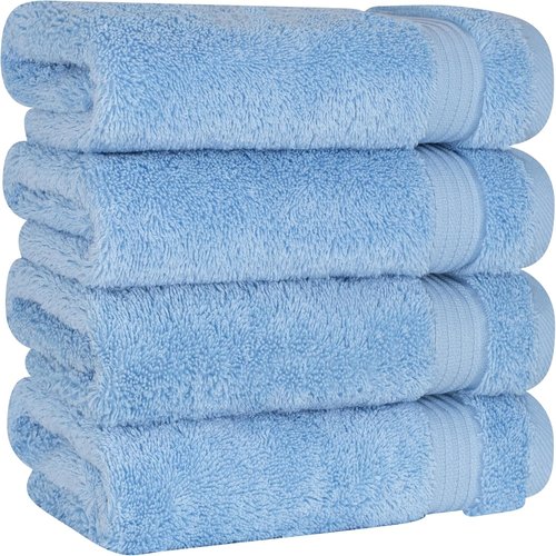 Cotton Paradise Hand Towels - 100% Turkish Cotton, Soft & Absorbent 4-Piece Set in Sky Blue