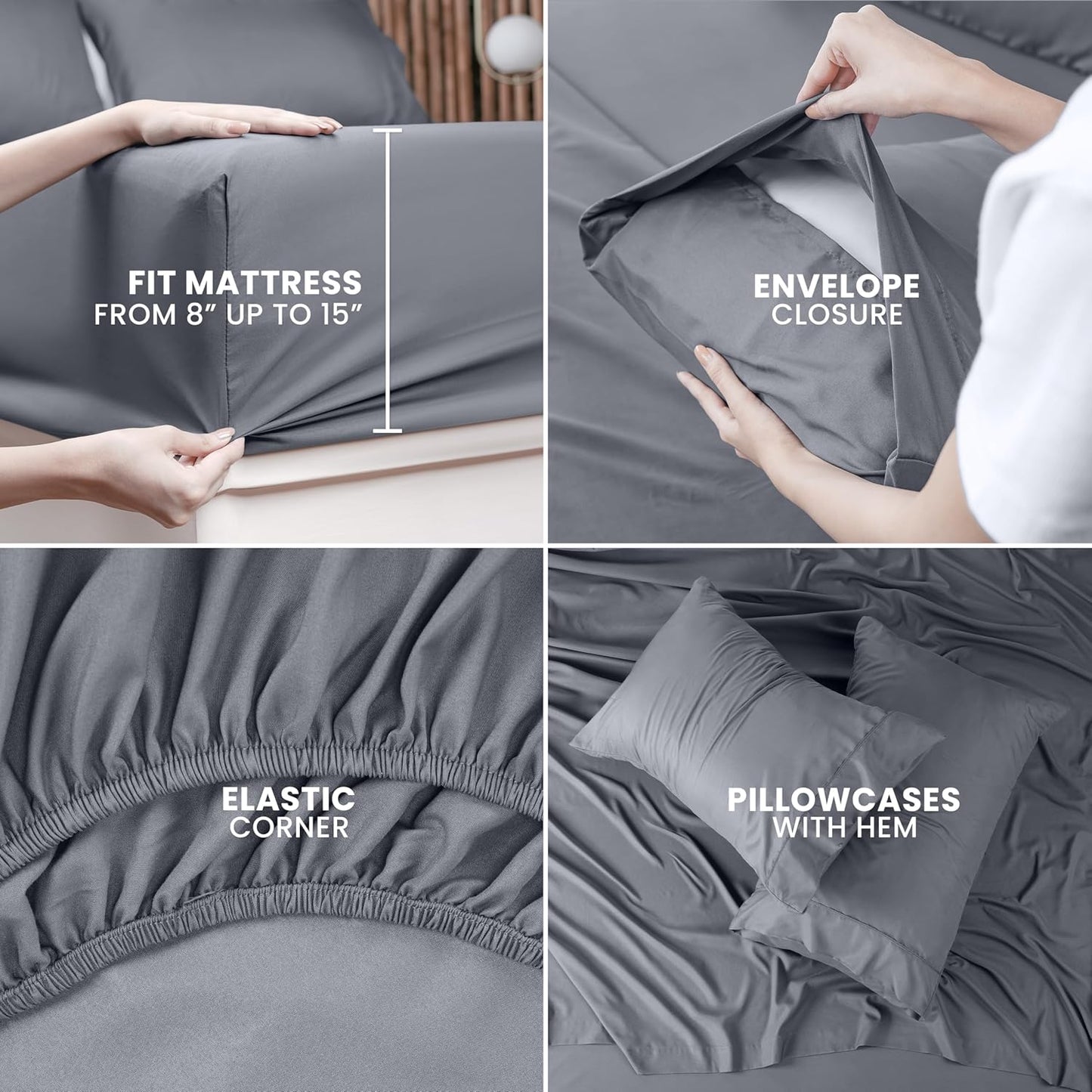 Utopia Bedding Queen Bed Sheets Set - Soft Brushed Microfiber | Fade & Shrink Resistant - Grey