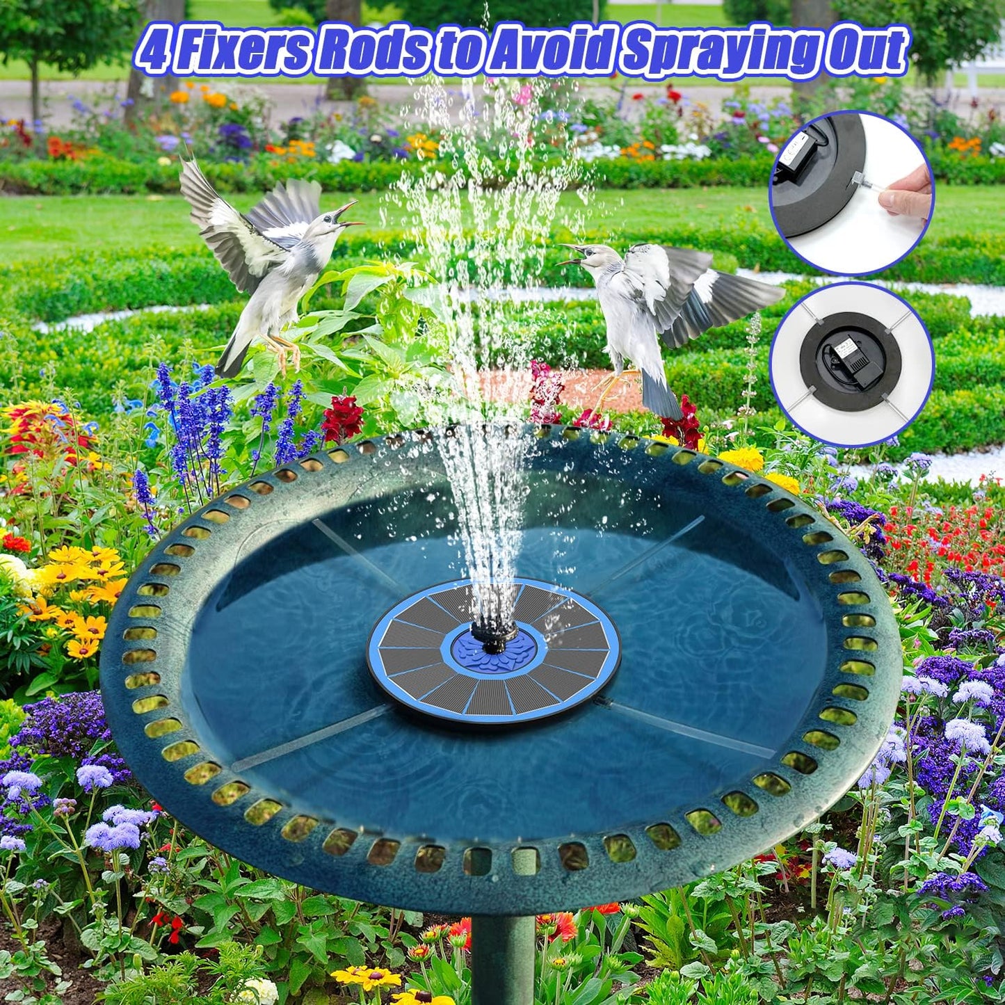 SZMP Solar Fountain - 3.5W Solar Powered Bird Bath Water Feature with 7 Nozzles & 4 Fixed Pipes for Gardens, Pools, Ponds, and Fish Tanks