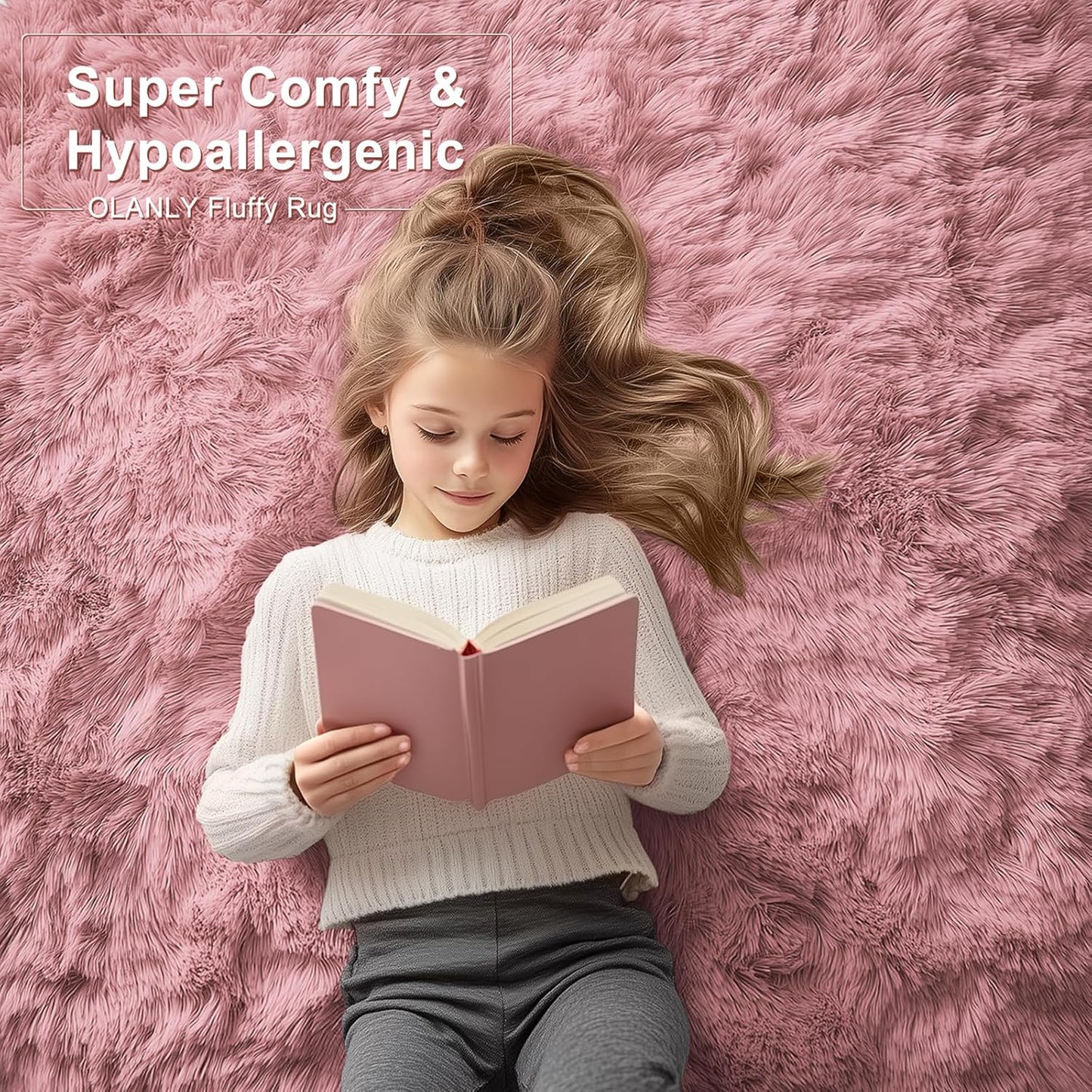 OLANLY Large Area Rug - Soft Fluffy Shaggy Carpet for Living Room & Bedroom | 6x9 ft, Pale Pink