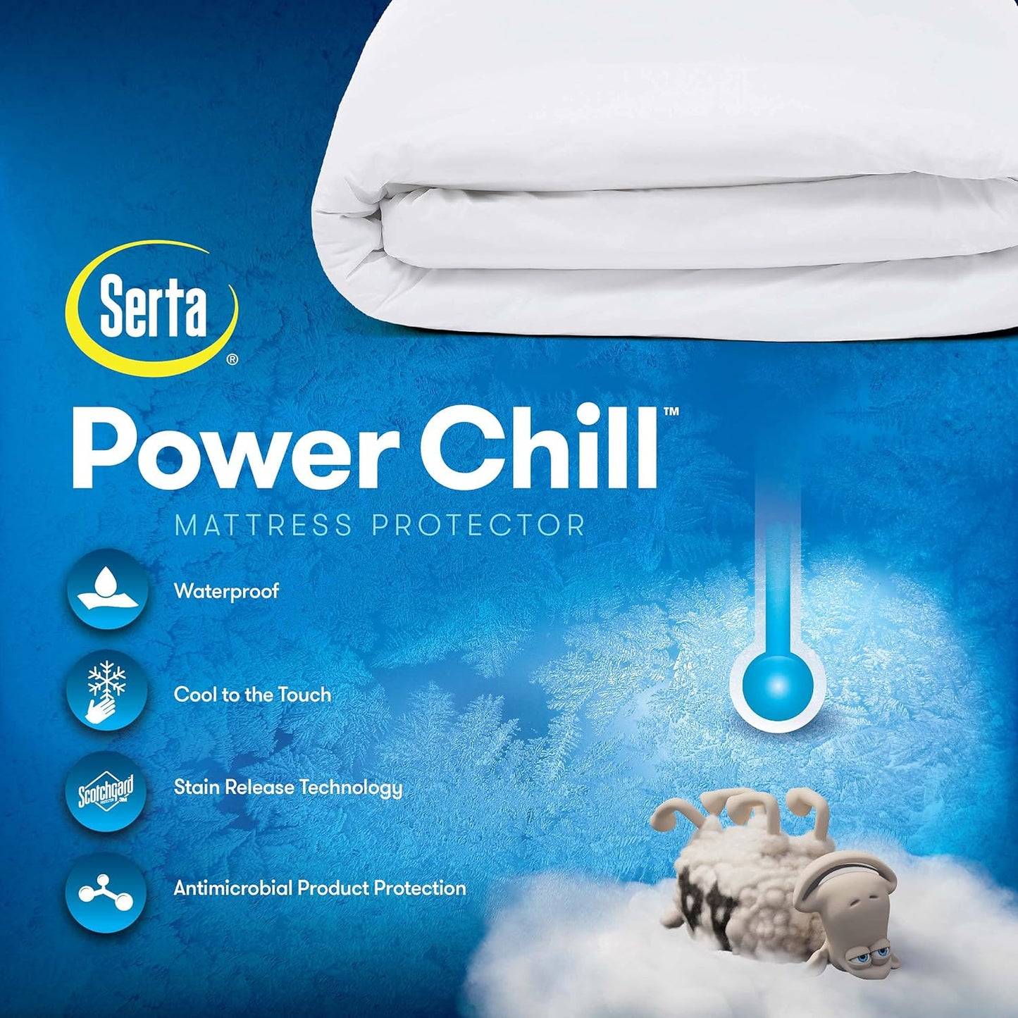 Serta Power Chill California King Size Waterproof Mattress Cover, Soft and Breathable Cooling Mattress Protector, 15" Elastic Deep Pocket for Secure Fit, White