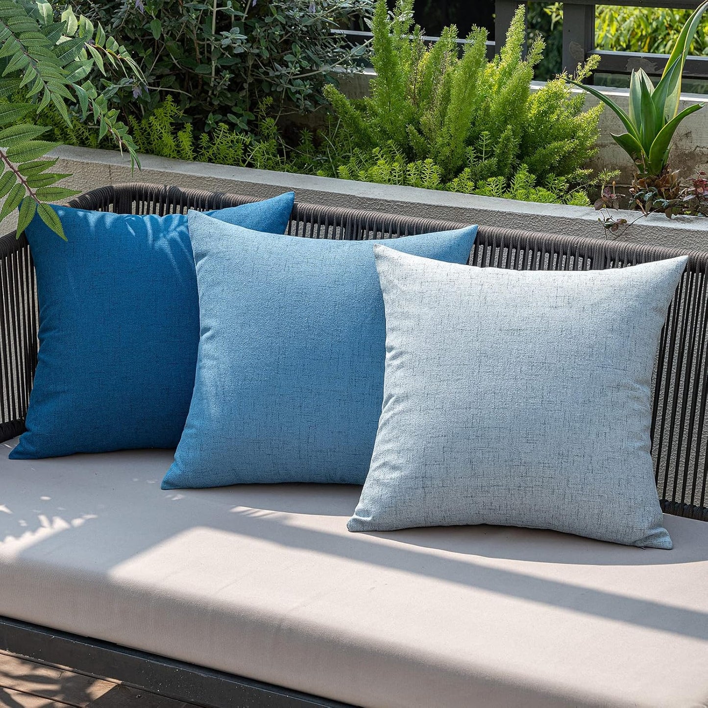 MIULEE Outdoor Throw Pillow Covers - Waterproof Decorative Linen Cushion Shams | 18x18 Inch, Light Blue (Pack of 2)