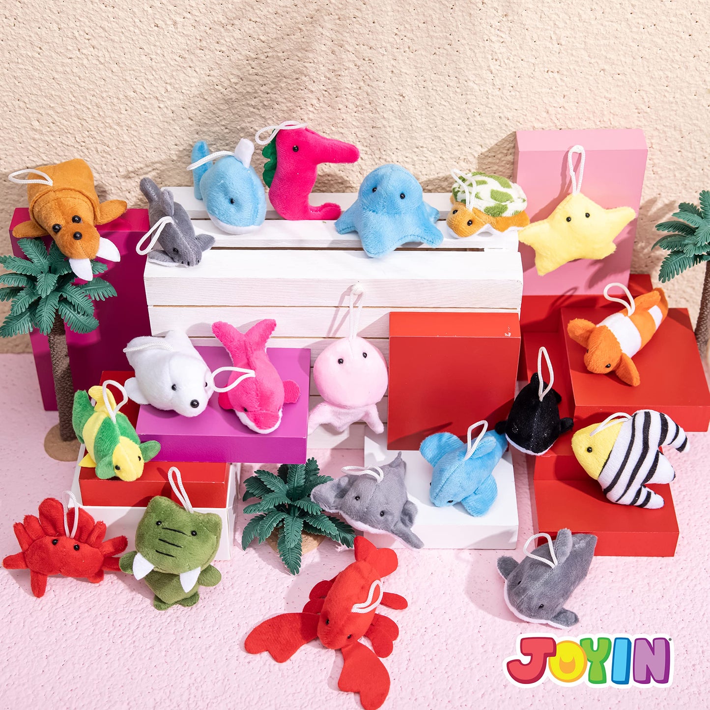 JOYIN 24 Pcs Mini Sea Animal Plush Toys (24 Units 3" Each), Stuffed Sea Animal Bulk for Kids Birthday Party Favors, Pinata Fillers, Goodie Bag Fillers, School Prizes,Carnival Party Supplies