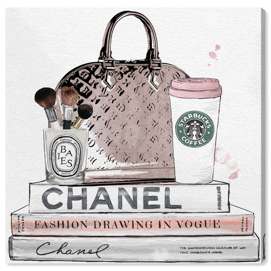 The Oliver Gal Artist Co. Blush and Make Up Brush | Modern Premium Canvas Print The Fashion Wall Art Decor Collection, 16" x 16", Pastel Pink