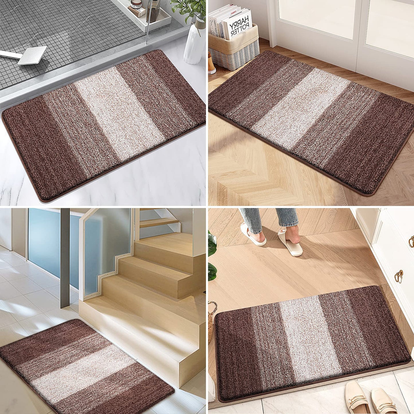 Kitinjoy Indoor Outdoor Door Mat, 59x36 Non-Slip Absorbent Dirt Trapper, Low-Profile Washable Inside Entrance Front Floor Mat, Sturdy Soft Entry Doormats for Entryway, Brown