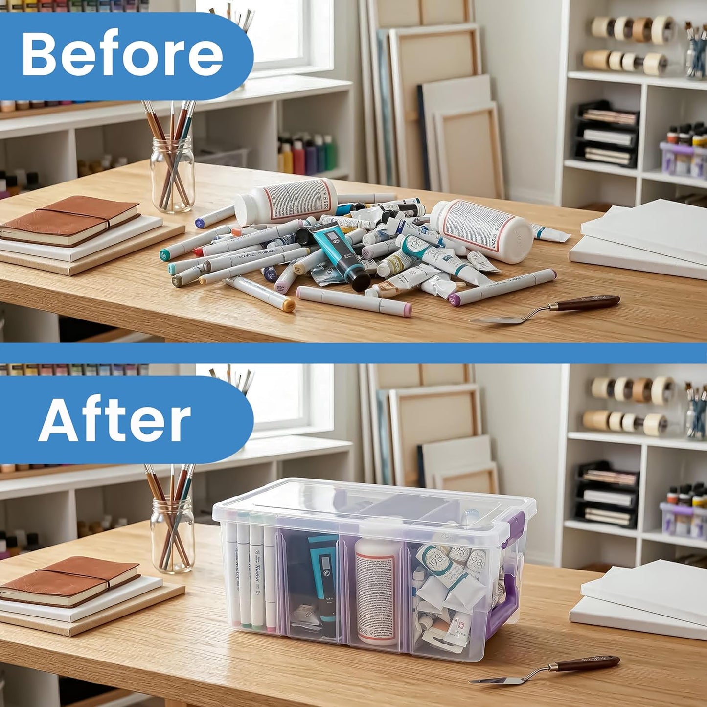 ArtBin Semi Satchel Craft Organizer - Portable Clear Plastic Storage Case with 3 Dividers