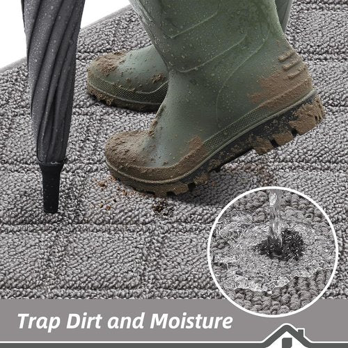BEQHAUSE Dirt Trapper Door Mat - Non-Slip, Washable, Absorbent Entrance Mat | 24" x 36", Grey