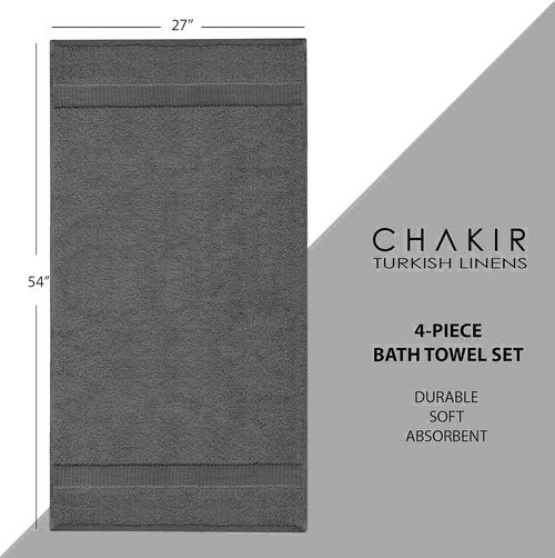 Chakir Turkish Linens - Premium 100% Cotton Bath Towels | Soft & Absorbent 4-Piece Set in Dark Gray
