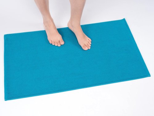 Cotton Paradise 100% Cotton Bath Mat - Soft, Absorbent, Non-Slip | Quick Dry, 17x24 Inch, Aqua Blue