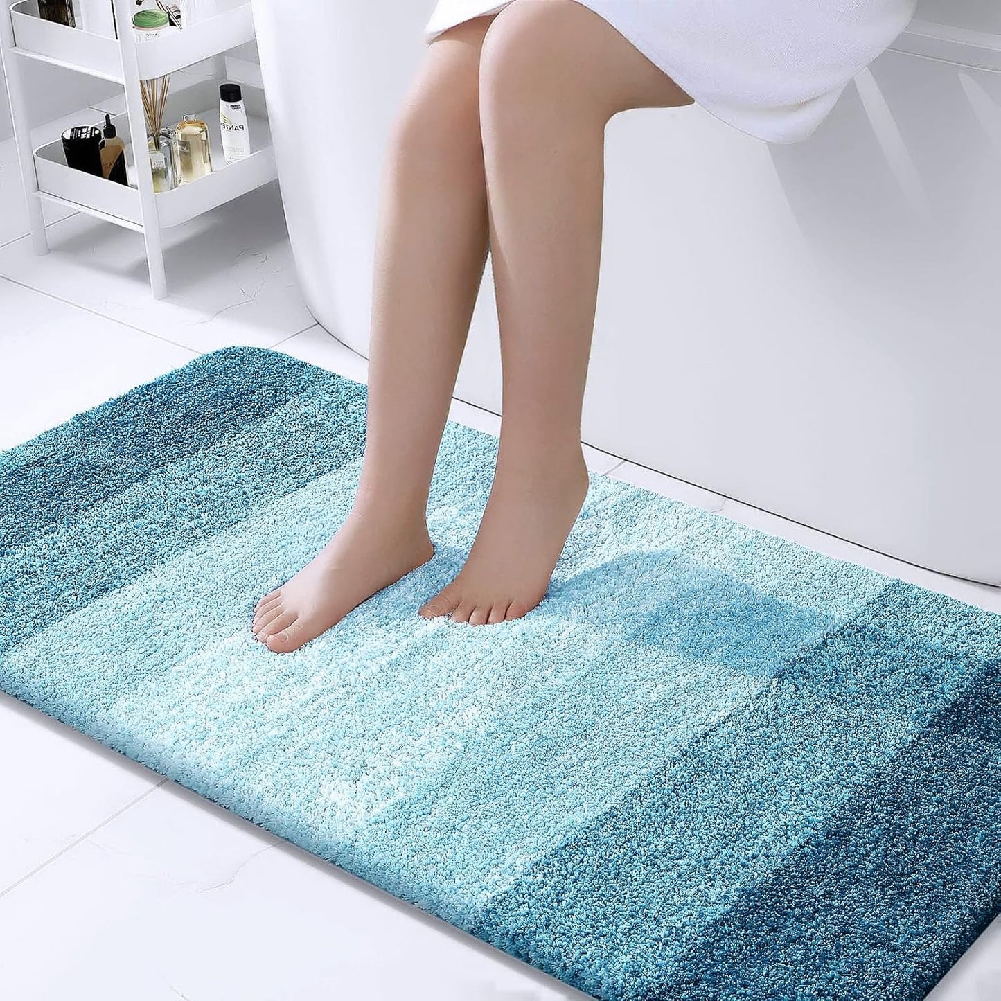 OLANLY Bathroom Runner Rug - Extra Soft Microfiber Mat with Rubber Backing | Quick-Dry, Washable, 44x24, Peacock Blue